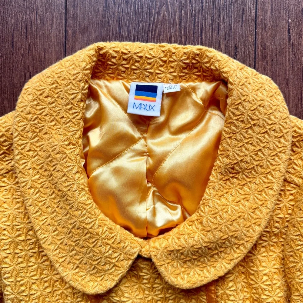 Mustard Yellow Double-Breasted Retro Pea Coat with Peter Pan Collar - Picture 6 of 11